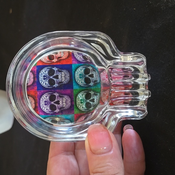 Sugar Skull Glass Ashtray - Picture 3 of 3